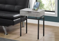 Monarch 24" Contemporary End Table Night Stand with Large Storage Drawer and Metal Base - Grey Cement-Look / Black Nickel Metal Base(m-2)