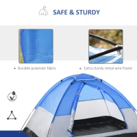 Outsunny Kids Camping Tent with Chairs, Sleeping Bags, Flashlights, Trolley Case, 69" L 53.25" W 37.5" H, Blue/Grey(m-6)