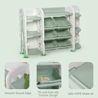 Qaba Kids Toy Storage Organizer with Detaching Sections for Corner Storage, Lightweight Toy Shelf for Kids with Large Capacity, Bin Storage Shelf, Green(m-7)