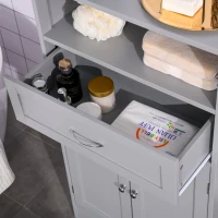 kleankin Modern Bathroom Floor Cabinet, Free Standing Storage Cabinet, Linen Cabinet with Drawer and Adjustable Shelf, Gray(m-11)