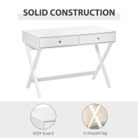 HOMCOM Modern Writing Desk, White Computer Desk, Vanity Makeup Table with Two Drawers, X-shaped Leg for Home Office, Bedroom(m-5)