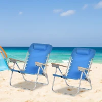 Outsunny 2 PCS Suit 7-Position Backpack Folding Beach Chair Ultralight Camping Chair w/ Backpack Strap for Travel, Picnic, Festival, Blue(m-9)