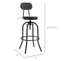 HOMCOM Set of 2 Swivel Mid-Back Barstools, Industrial Style Kitchen Stool Wooden Seat Armless with Adjustable Height ,Steel Frame(m-3)