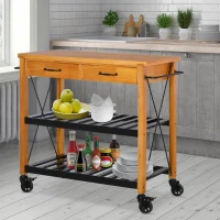 HOMCOM 46" Kitchen Island Cart Rolling Utility Cart with 2 Drawers, Open Storage Shelves & Handle Racks(m-8)