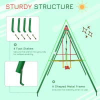 Outsunny 3 in 1 Kids Metal Swing Set w/ Monkey Bar Rings Glider and Adjustable Hanging Rope, Multiple Kids Playground Equipment for Backyard(m-6)