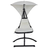 Outsunny Outdoor Patio Porch Hanging Sky Swing Chair dream chair lounger hammock with Stand and Waterproof Canopy – Cream & Black(m-4)