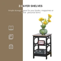 HOMCOM Modern End Table, Accent Side Table with 2 Storage Shelves for Living Room, Bedroom, Black(m-7)