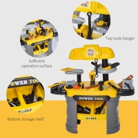 Qaba Play Toy Workbench for Kids 64 Pieces Tools Plus Case Storage Shelf  Construction Tool Accessories Playset Construction Pretend Play Toy Kit Yellow Grey(m-6)