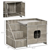 PawHut Hidden Litter Box Furniture Cat Washroom Decorative Kitten House Nightstand End Table Indoor with Multipurpose Ladder Cushion Oak(m-3)