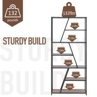 HOMCOM Modern Decorative Storage Shelf Bookcase Metal Frame for Living Room & Study Room, Black, and Wood(m-7)