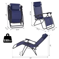 Outsunny Zero Gravity Lounger Adjustable Patio Lounge Chair Foldable Reclining Seat Outdoor Garden Portable Recliner Dark Blue(m-3)