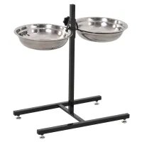 PawHut Adjustable Elevated Dog Bowls, Stainless Steel Dog Double Bowls with H-Base Raised Bowl Stand for Dogs Cats, 22.5"H(m-1)