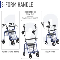 HOMCOM Adjustable Rollator Walker for Seniors with a Foldable Comfort Design, Steel Handbrakes, & Storage Space(m-4)