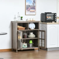 HOMCOM Accent Sideboard, Serving Storage Buffet Cabinet with 2 Open Components, Glass Door Coffee Bar Cabinet and Adjustable Shelf, Oak(m-9)