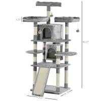 PawHut Plush Cat Tree Tower Activity Center w/ Sisal Scratching Posts Board Perch Condo(m-3)