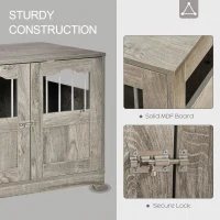 PawHut 29.5" Wooden Dog Cage with Windows, End Table Furniture Style, Modern Pet Kennel with Lockable Doors Elevated Base for Small and Medium-sized Dogs, Grey(m-5)