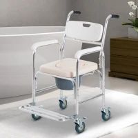 HOMCOM Personal Mobility Durable Waterproof Shower Accessible Transport Commode Medical Rolling Chair(m-2)