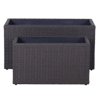 Outsunny 2 PCS Square Plastic Rattan Metal Flower Pot Indoor Outdoor Plants Box Seed(m-5)
