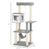 PawHut Plush Cat Tree Activity Center w/ Sisal Posts Hammock Perch Condo Cushions(m-3)