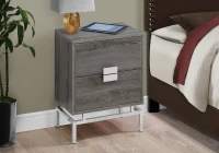 Monarch 24" Retro Inspired 2 Drawer End Table Night Stand with Metal Base - Dark Taupe Wood Grain-Look / Chrome Metal Base(m-3)