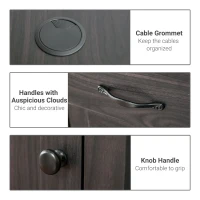 HOMCOM L-Shaped Desk with Hutch, Computer Desk with Drawers, Home Office Corner Desk Study Workstation Table with Storage Cabinets Shelves, Dark Gray(m-6)