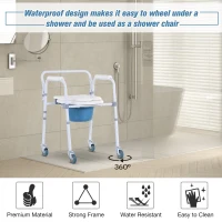HOMCOM Personal Mobility Assist Bedside Commode Toilet Chair with 6-Level Adjustable Height & Shower Accessibility(m-8)