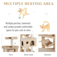 Pawhut 65.2 Inch Cat Tree Scratching Post Pet Furniture with Condo, Hammock, Toy - Beige(m-7)