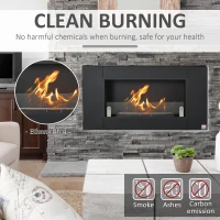 HOMCOM Ethanol Fireplace, 43.25" Wall-Mounted 0.73 Gal Stainless Steel Max 323 Sq. Ft., Burns up to 4 Hours, Black(m-5)