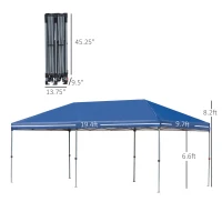 Outsunny 20' x 8' Outdoor Pop-Up Party Tent Canopy Gazebo with Mesh Sidewalls, 3-Level Adjustable Height, Handy Bag, Blue(m-3)