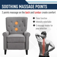 HOMCOM Linen Fabric Manual Recliner with Vibrating Massage and Wired Remote Control, Light Grey(m-4)