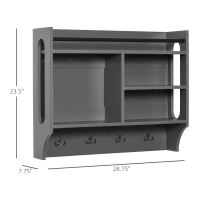 HOMCOM Wall-Mounted Floating Storage Shelf with 4 Storage Units and 4 Dual Hooks, Grey(m-3)