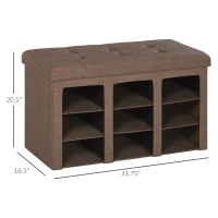 HOMCOM Modern Folding Shoe Storage Bench with Flipping Lid, Ottoman Bench for Bedroom & Hallway with 9 Cubes, Brown(m-3)