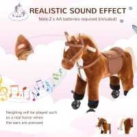 Qaba Kids Interactive Plush Mechanical Walking Ride On Horse Toy with Wheels, Brown(m-6)