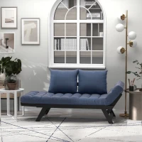 HOMCOM Single Person 3 Position Convertible Chaise Lounger Sofa Bed with 2 Large Pillows and Oak Frame, Dark Blue(m-7)