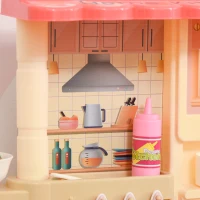 Qaba Kids Kitchen Play Set Role Play Cooking Toy, Educational Pretend Playset Game, w/ Water Circulation Spray Music Sound Light, 360° Rotation Faucet for 3-6 Years Old Beige, Pink(m-12)