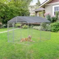 PawHut Dog Kennel Heavy Duty Playpen with Galvanized Steel Secure Lock Mesh Sidewalls and Waterproof Cover for Backyard & Patio, 13' x 7.5' x 7.5'(m-1)