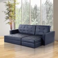 HomCom Button Tufted Sofa Bed Set Sectional Daybed Storage Box Design (Black)(m-1)