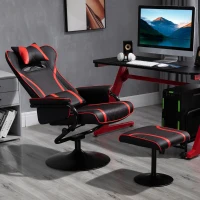 Vinsetto High Back Video Gaming Recliner with Ottoman, Racing Style PC Computer Office Chair, Swivel with Headrest & Lumbar Support, Adjustable Height, Black/Red(m-8)