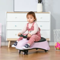 Qaba Kids Wiggle Car Ride on Toy with LED Flashing Wheels, Swing Car for Toddlers, No Batteries, Gears or Pedals - Twist, Turn, Wiggle Movement to Steer, Dolphin Shaped Pink(m-2)