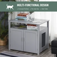 PawHut Wooden Cat Litter Box Enclosure, Adjustable Interior Wall, Pet-Friendly Furniture, Grey(m-4)
