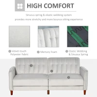 HOMCOM Convertible Sofa Sleeper Futon with Split Back Design Recline, Thick Padded Velvet-Touch Cushion Seating and Wood Legs, Light Grey(m-6)