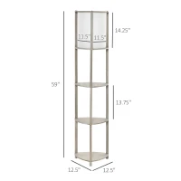 HOMCOM Floor Lamp with Display Shelves, Modern Standing Lamps with Footswitch, Solid Wood Nightstand Tower Lamp for Living Room Bedroom and Office(m-3)