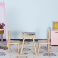 Qaba Kids Wooden Table and Chair Set, Play Activity Table for Arts, Crafts, Dinning, and Reading for Toddlers Age 2 to 5, Natural Wood(m-5)