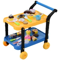 HOMCOM 25 pcs Kids Cart Pretend Play Cake Playset Educational Toy Yellow/Blue(m-2)