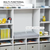 HOMCOM Kids Cube Storage Shelves with Bins and Large Storage for Kids Bedroom, Multiple Storage Units for Big Capacity Kids Shelf with Seat Featuring Thick Cushioning, Grey(m-5)