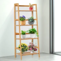 HOMCOM 4 Tier Bamboo Multi-Functional Storage Rack Ladder Bookcase Bathroom Shelf Shelving Unit Display Stand(m-5)