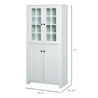 HOMCOM 71" Freestanding Kitchen Pantry Cabinet with Glass Door and Shelves, Tall Cupboard for Dining Room, Living Room, White(m-3)