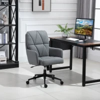 Vinsetto Office Chair Swivel Upholstered Task Chair with Double Thick Padded Backrest, Adjustable Height, Soft Cushioned Seat and 5 Wheels, Grey(m-9)