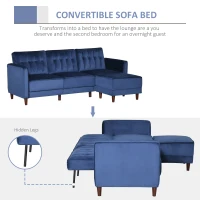 HOMCOM Upholstered L-Shaped Sofa Bed, Reversible Sectional Recliner Sofa Set, Velvet-Touch Sleeper Futon with Footstool, Blue(m-4)