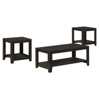 Monarch 3 Piece Contemporary Shelved Rectangular Wood-Look Coffee Table / Two Matching End Tables Set - Cappuccino(m-1)
